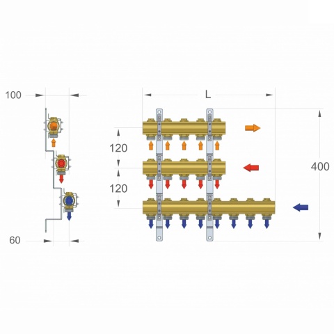 Rozdzielacz ciepłej wody użytkowej RZT (8+9+10 sekcji) Rozdzielacz ciepłej wody użytkowej RZT (8+9+10 sekcji)