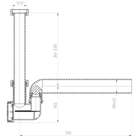 Syfon do skroplin pionowy DN40x5/4'' z zamknięciem wodnym, blokadą zapachów i rewizją