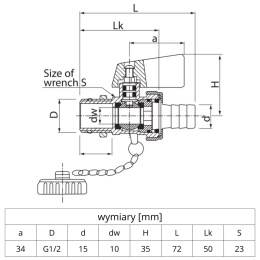 Zawór kulowy spustowy ze złączką do węża i zaślepką 1/2'' (DN15) VALVEX OMNI