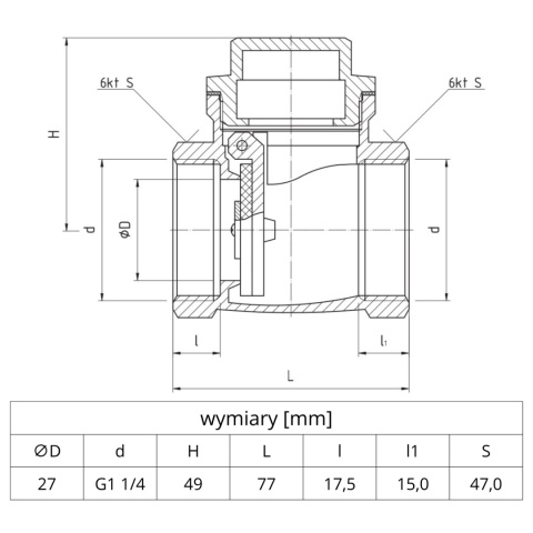 Zawór zwrotny klapowy PHA-021 PN10 1 1/4'' (DN32) PERFEXIM Zawór zwrotny klapowy PHA-021 PN10 1 1/4'' (DN32) PERFEXIM