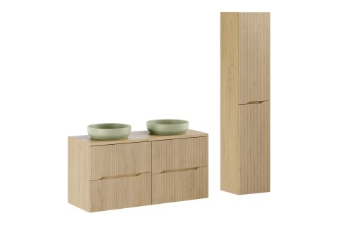 Zestaw meblowy 120cm z blatem, 2 umywalkami nablatowymi River i szafką wysoką