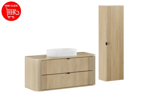 Zestaw meblowy 120cm z blatem, umywalką nablatową Beyond i szafką wysoką