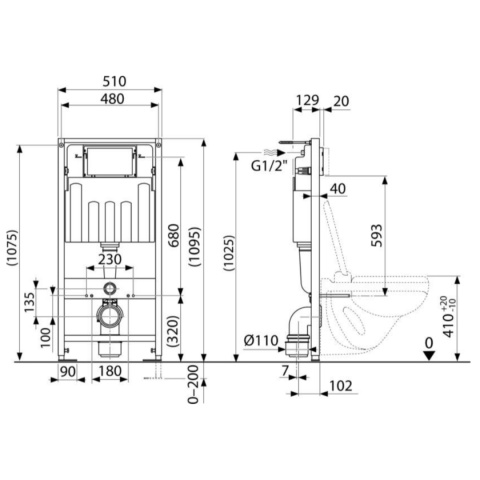 Stelaż do WC podtynkowy 510 x 129 x 1095 mm Alcaplast Stelaż do WC podtynkowy 510 x 129 x 1095 mm Alcaplast