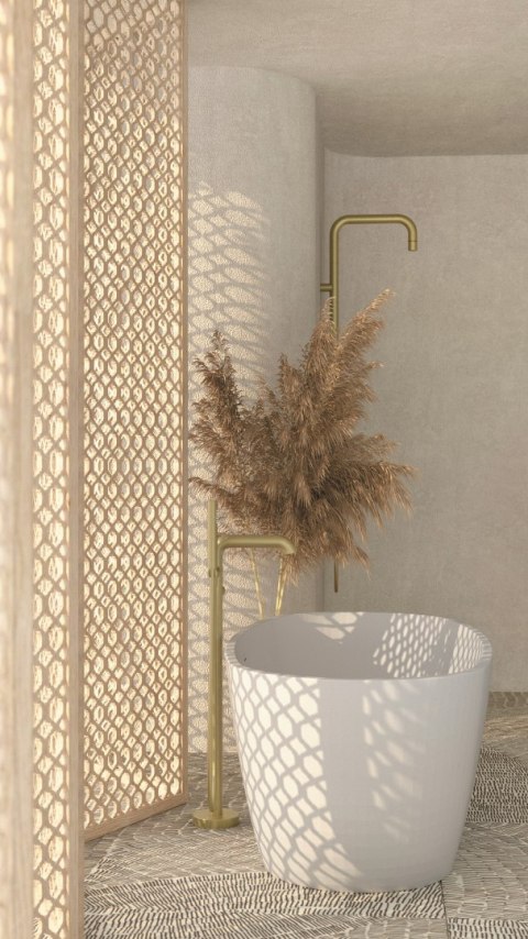 Bateria wannowa wolnostojąca z zestawem prysznicowym