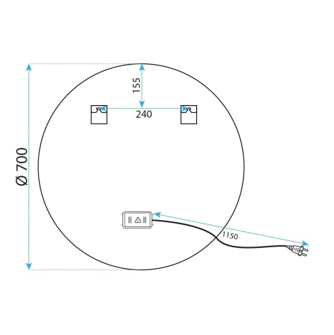 Lustro ścienne LED MMJ BLACK 70 cm