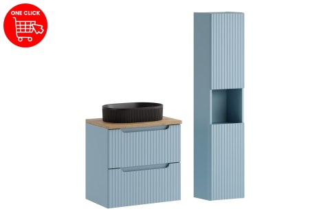 Zestaw meblowy 60cm z blatem, umywalką nablatową Beyond i szafką wysoką