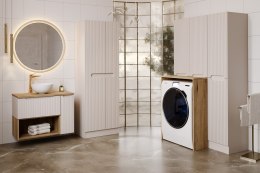 Zestaw meblowy do pralni z obudową na pralkę i szafkami wysokimi