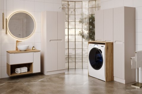 Zestaw meblowy do pralni z obudową na pralkę i szafkami wysokimi