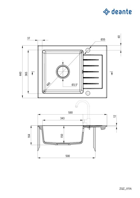Zlewozmywak granitowy 1-komorowy z ociekaczem