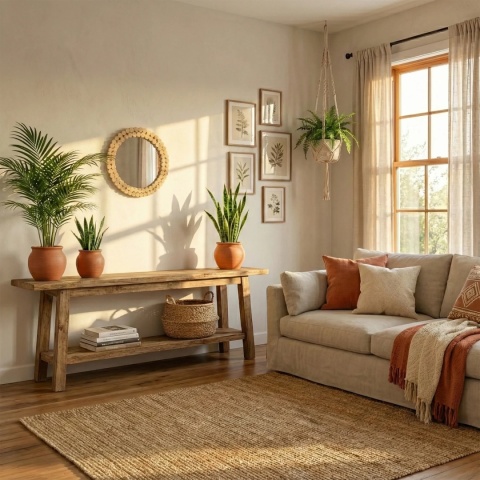 Lustro ścienne drewniane boho KLNA-MR01 36 cm