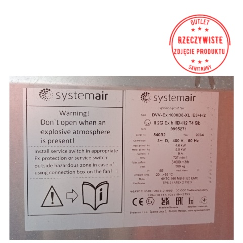 Wentylator dachowy przeciwwybuchowy Systemair DVV-EX 1000D8-XL IE3+H2