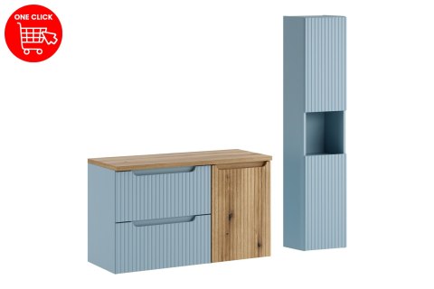 Zestaw meblowy 100cm z blatem, szafką z koszem na praniem i szafką wysoką