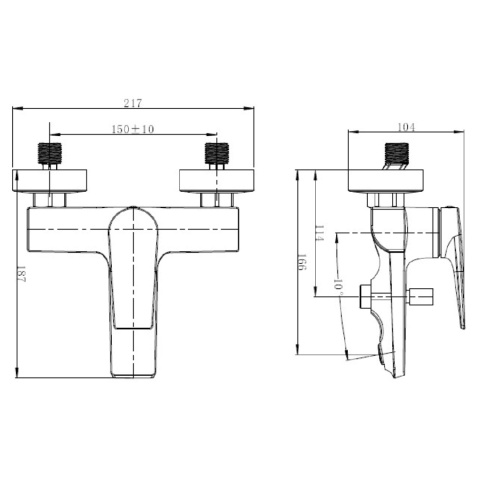 Bateria natynkowa, wannowo-prysznicowa, 2-otworowa z przełącznikiem VITALLE