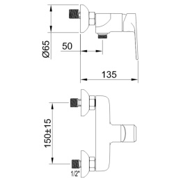 Bateria prysznicowa, natynkowa, 1-uchwytowa, 2-otworowa VITALLE