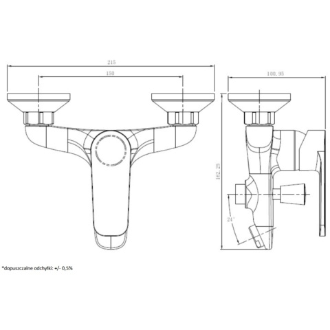 Bateria wannowo-prysznicowa, natynkowa z przełącznikiem VITALLE