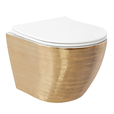 Miska WC REA CARLO MINI RIMLESS BRUSH GOLD/WHITE