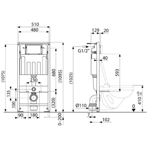 Stelaż podtynkowy do WC 510/129/1095 ALCA