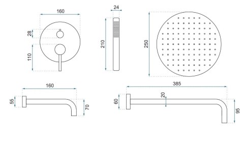 ZESTAW NATRYSKOWO-WANNOWY Z WYLEWKĄ LUNGO MIEDŹ SZ
