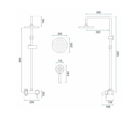 ZESTAW NATRYSKOWY LUIS ZŁOTY SZCZOTKOWANY