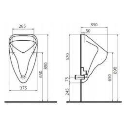 Pisuar wiszący z dopływem od góry i odpływem poziomym KOŁO NOVA PRO
