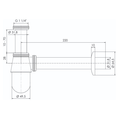Syfon umywalkowy, butelkowy, bez głowicy TRINNITY 1 1/4'' x DN32