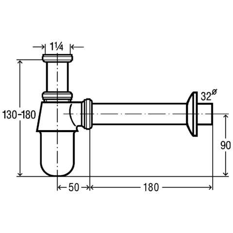 Syfon umywalkowy, butelkowy, bez głowicy Viega 1 1/4'' x DN32