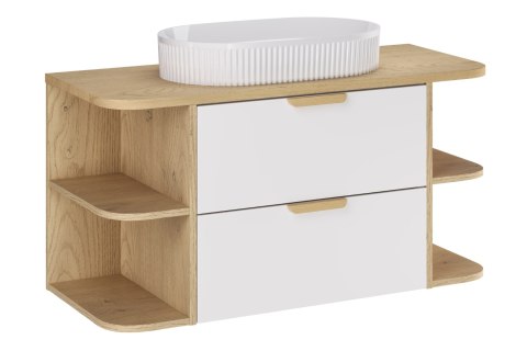 Szafka ASTER WHITE 60 cm z blatem OVALIA CREMONA, otwartymi regałami dolnymi oraz umywalką nablatową BEYOND