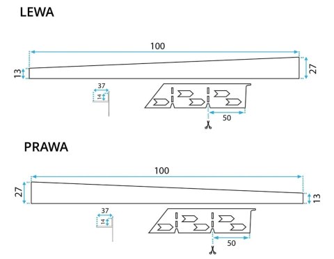 LISTWA SPADKOWA SZCZOTKOWANA 140 cm PRAWA