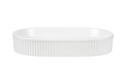 Szafka ASTER WHITE 60 cm z blatem OVALIA CREMONA, otwartymi regałami dolnymi oraz umywalką nablatową BEYOND