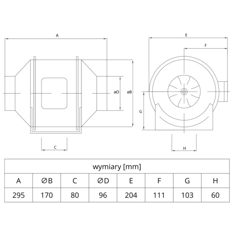 Wentylator kanałowy 100 mm Ferono FKP100