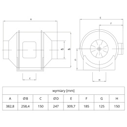 Wentylator kanałowy 250 mm Ferono FKP250