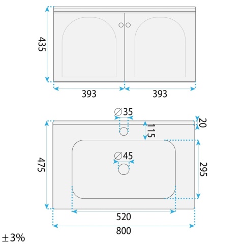 Zestaw mebli łazienkowych z umywalką DENVER 80 cm