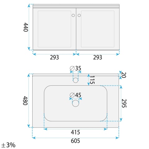 Zestaw mebli łazienkowych z umywalką MONTI 60 cm