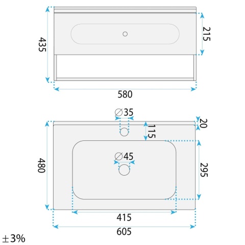 Zestaw mebli łazienkowych z umywalką RIVER 60 cm
