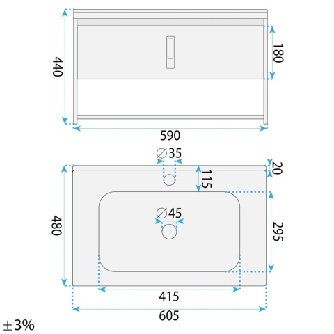 Zestaw mebli łazienkowych z umywalką TOLEDO 60 cm