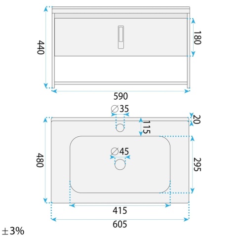 Zestaw mebli łazienkowych z umywalką TOLEDO 60 cm