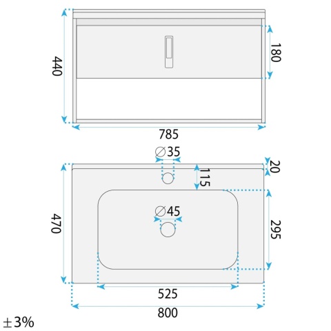 Zestaw mebli łazienkowych z umywalką TOLEDO 80 cm