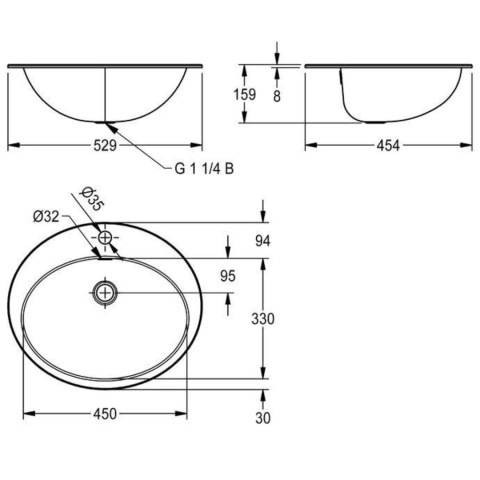 Umywalka owalna, wpuszczana w blat KWC Professional RNDH451-O