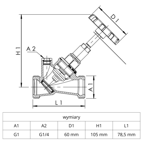 Zawór odcinający skośny KEMPER 1732G DN20 G1 PN16