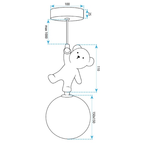 Lampa sufitowa wisząca miś stojący na księżycu G166-1CP