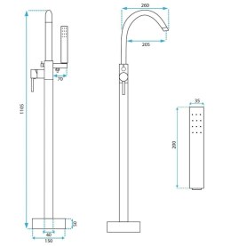 BATERIA WANNOWA PODŁOGOWA LUNGO TYTAN