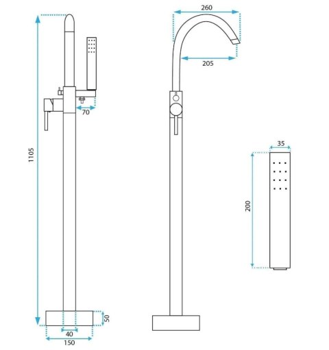BATERIA WANNOWA PODŁOGOWA LUNGO TYTAN