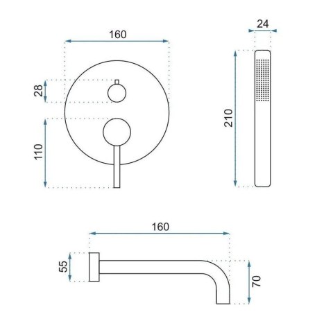 BATERIA WANNOWA PODTYNKOWA LUNGO TYTAN + BOX
