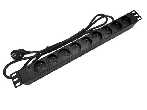 Listwa zasilająca 19" 230V - 9 gniazd (typu E - CEE 7/5), z diodą LED, kabel 3,0m CEE 7/7 ALANTEC