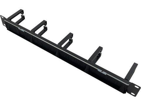 Organizator kabli 1U 19" z przepustem szczotkowym, 5 plastikowych uchwytów, czarny ALANTEC
