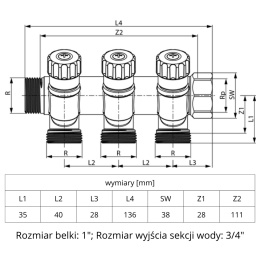 Uniwersalny rozdzielacz z zaworami odcinającymi TECE (3 sekcje)
