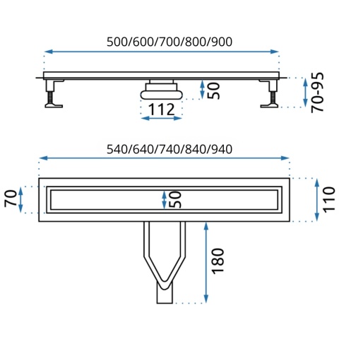 Odpływ liniowy REA NEOX SUPERFLOW stal szczotkowana L900