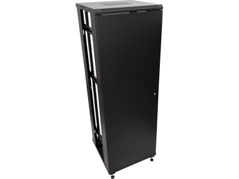 Szafa 32U 600x600, drzwi przednie szklane, osłona tylna metalowa pełna, zamek, 4 belki nośne, 4 regulowane stopki, do samodzieln