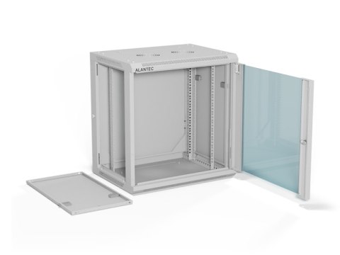 Szafa wisząca 19" 12U 600x450, (opcja dwusekcyjna) drzwi szklane jednoskrzydłowe, tył osłona pełna demontowalna, osłony boczne p